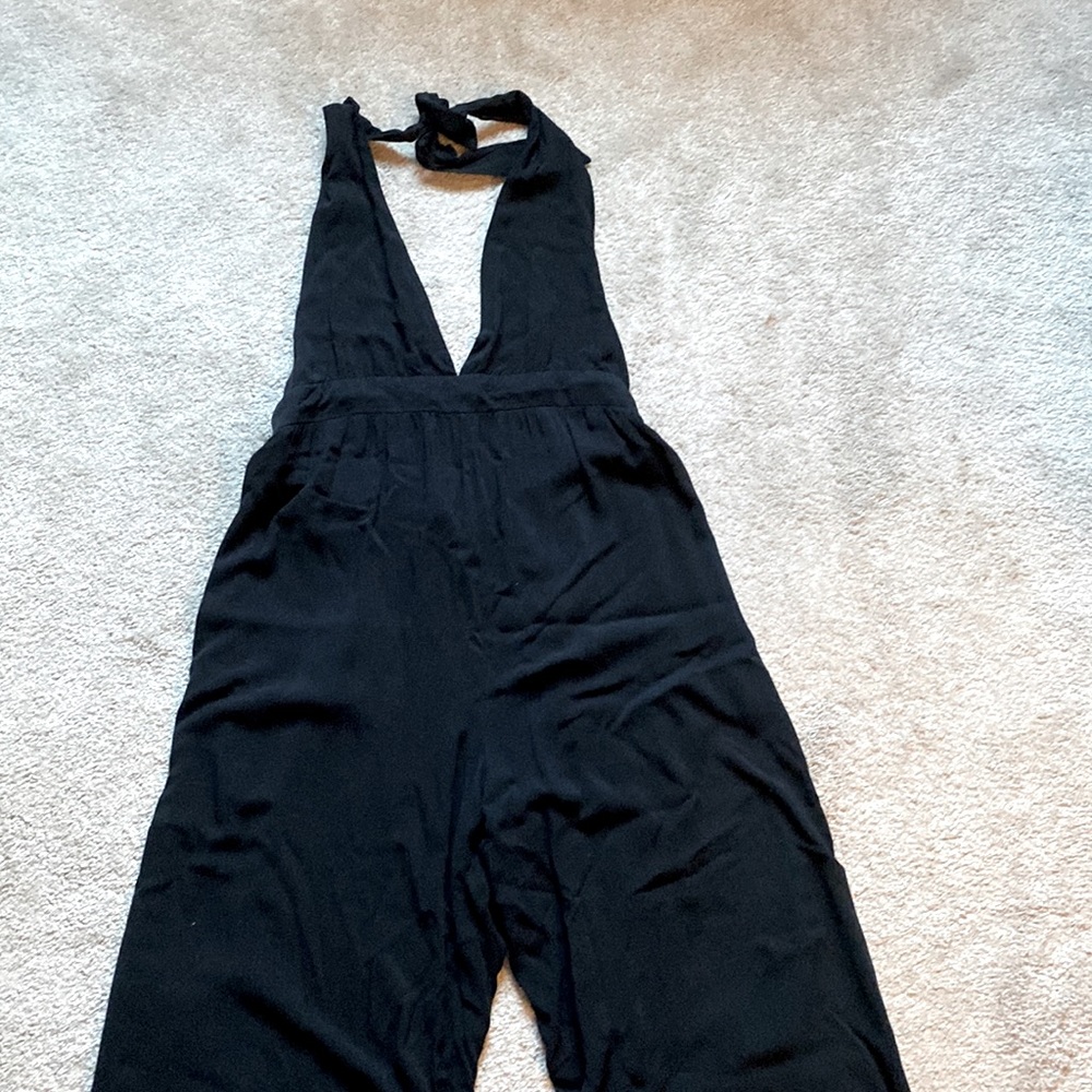 Black halter backless jumpsuit
